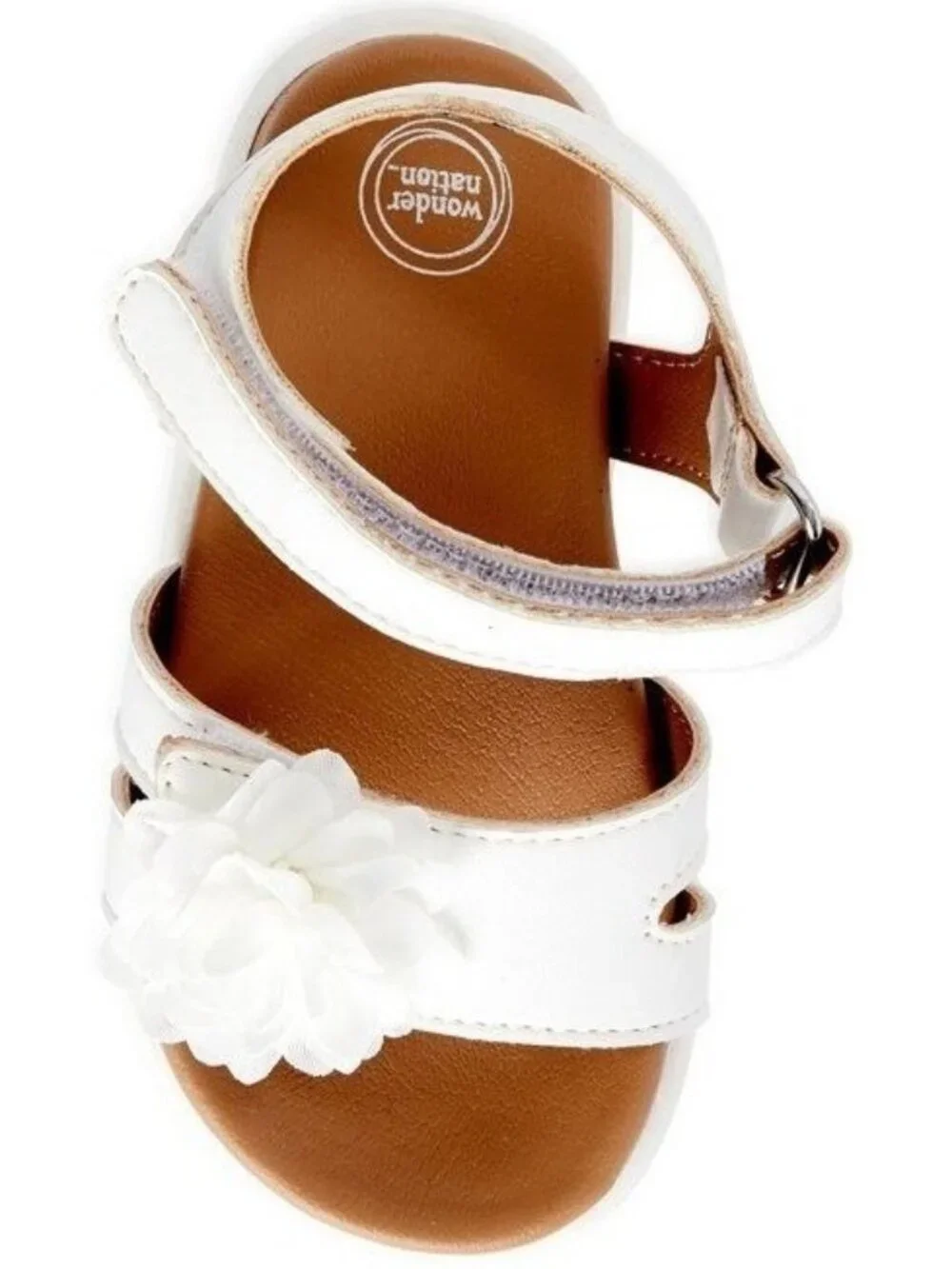 Wonder Nation Infant Size 6 Girls Chiffon Flower Sandals White Dual Closure